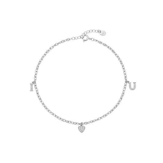 Forever: I Love You Charm Anklet in Sterling Silver