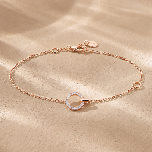 Rose Gold Interlocking Circle Bracelet in 925 Sterling Silver