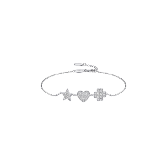 Celestial Star Heart Clover Bracelet in 925 Sterling Silver