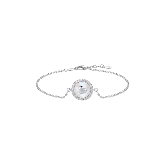 Mother-of-Pearl Heart Charm Bracelet in 925 Sterling Silver