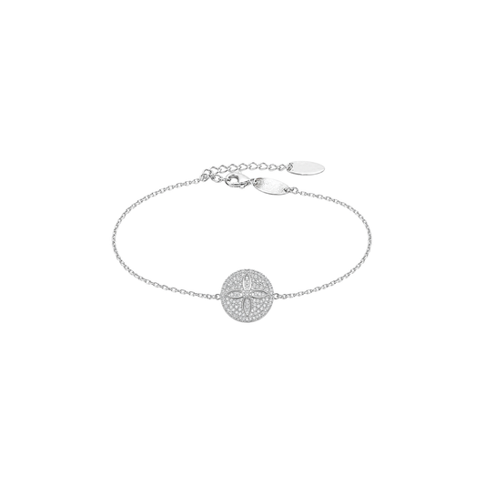 Round Floral Pave Diamond Bracelet in 925 Sterling Silver