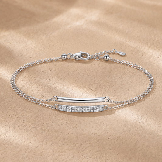 Dual-Row Bar Diamond Bracelet in 925 Sterling Silver