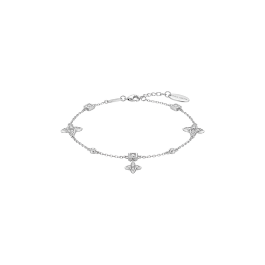 Multi-Station Floral Diamond Bracelet in 925 Sterling Silver
