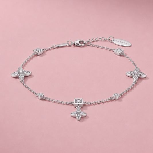 Multi-Station Floral Diamond Bracelet in 925 Sterling Silver