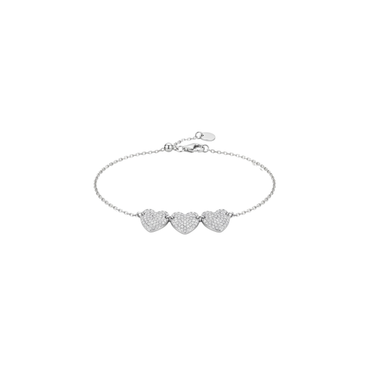 Triple Heart Pave Diamond Bracelet in 925 Sterling Silver