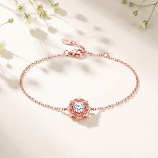 Rose Gold Floral Accent Bracelet in 925 Sterling Silver