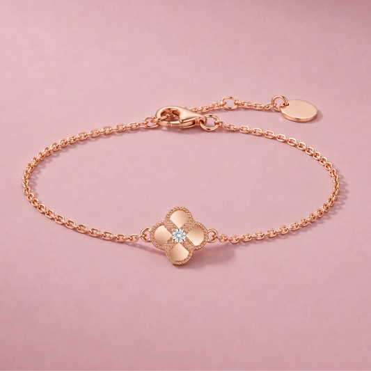 Rose Gold Clover Charm Bracelet in 925 Sterling Silver