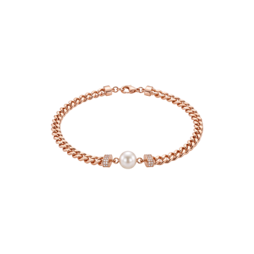 Rose Gold Pearl Station Link Bracelet