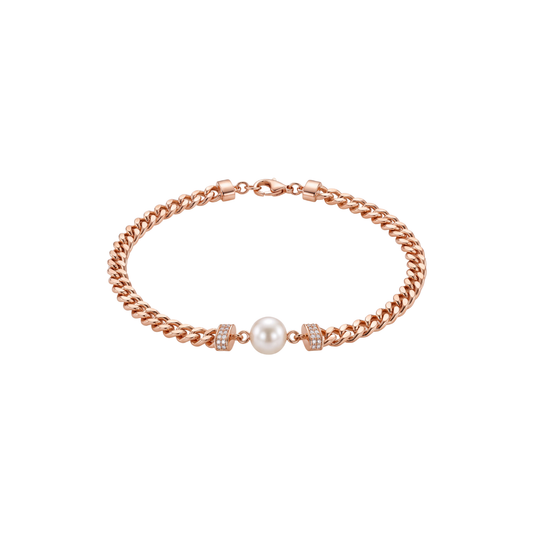 Rose Gold Pearl Station Link Bracelet