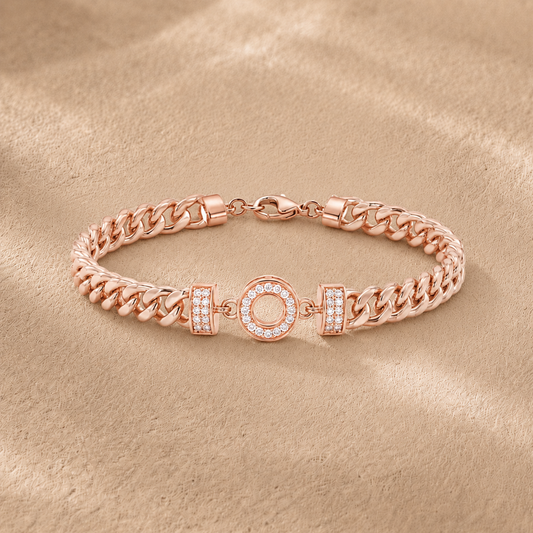 Rose Gold Circle Link Bracelet in 925 Sterling Silver
