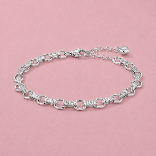 Modern Link Chain Diamond Station Bracelet in 925 Sterling Silver