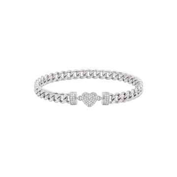 Silver Heart Charm Curb Bracelet