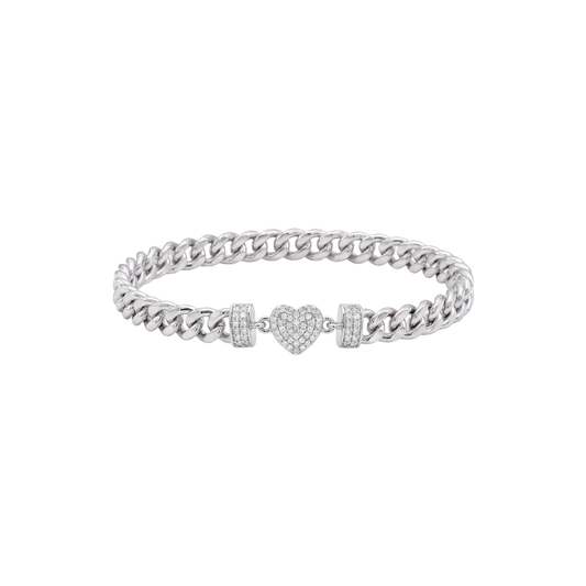 Silver Heart Charm Curb Bracelet