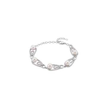Belle Amour: Pearl & Crystal Loop Bracelet in 925 Sterling Silver
