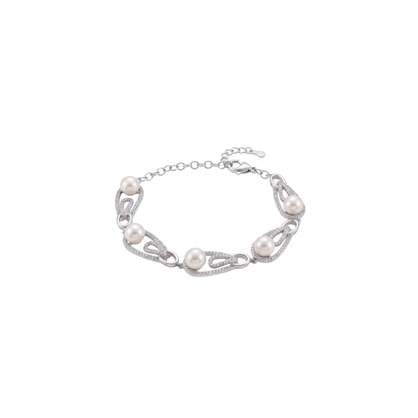 Belle Amour: Pearl & Crystal Loop Bracelet in 925 Sterling Silver