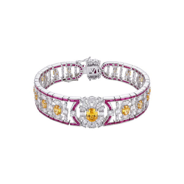 The Duchess: Multicolour Crystal Statement Bracelet in 925 Sterling Silver