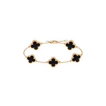 Le Noir: Black Clover Bracelet in Gold Vermeil in 925 Sterling Silver