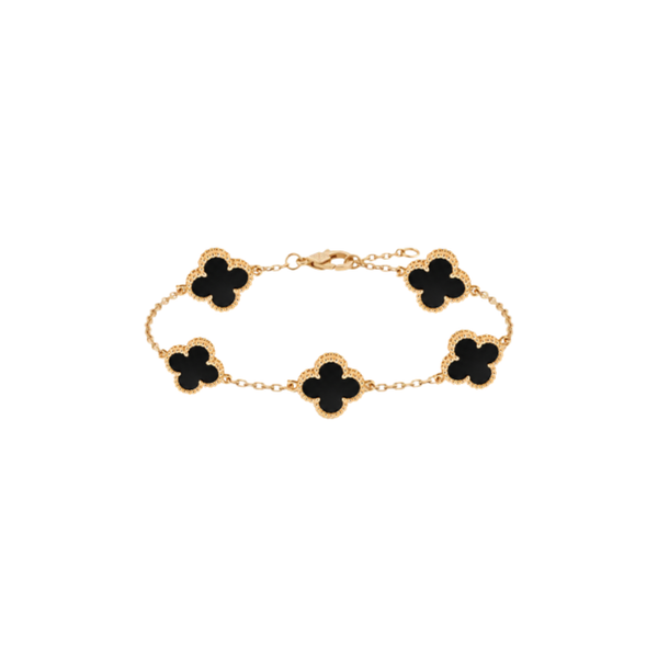 Le Noir: Black Clover Bracelet in Gold Vermeil in 925 Sterling Silver