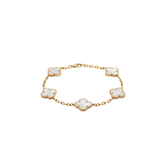 Belle Vie: Mother-of-Pearl Clover Bracelet in Gold Vermeil 925 Sterling Silver