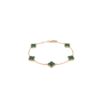 Emera: Green Malachite Quatrefoil Bracelet in Gold-Plated Sterling Silver