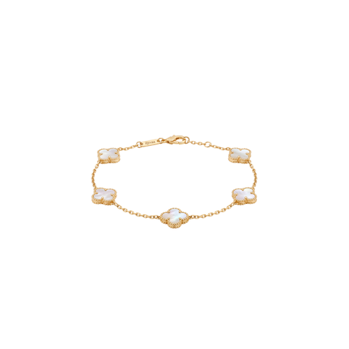 Ivorie: Mother of Pearl Quatrefoil Bracelet in Gold vermeil 925 Sterling Silver