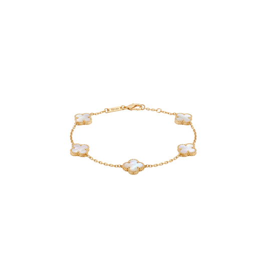 Ivorie: Mother of Pearl Quatrefoil Bracelet in Gold-Plated Sterling Silver