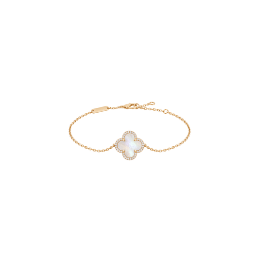 Avoria: Mother of Pearl Quatrefoil Bracelet in Gold-Plated Sterling Silver