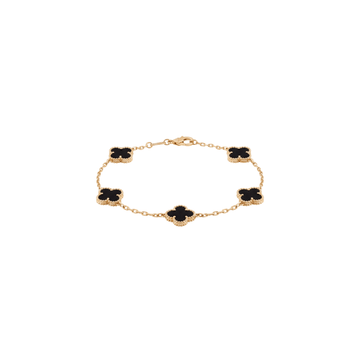 Noire: Black Quatrefoil Bracelet in Gold-Plated Sterling Silver