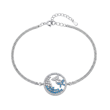 Blue Butterfly Circle Silver Bracelet