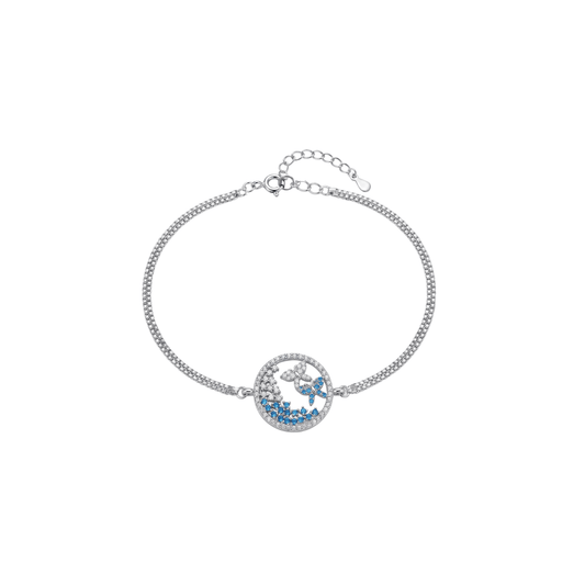 Blue Butterfly Circle Silver Bracelet
