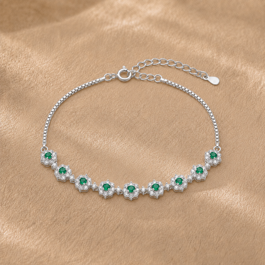 Emerald Floral Station Tennis Bracelet