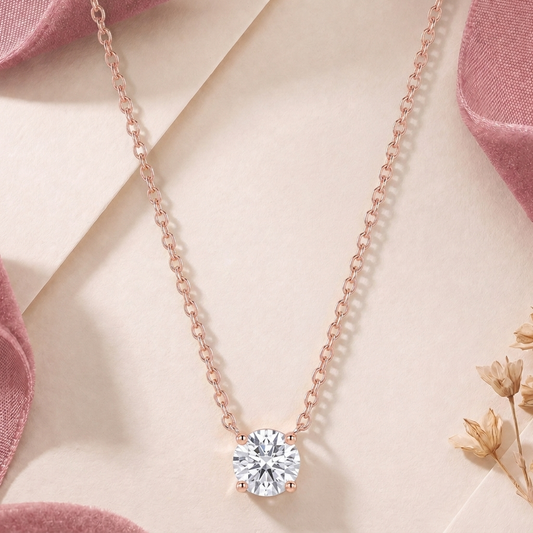 Smitten: Cushion-Cut Solitaire Pendant Necklace in Rose Gold Vermeil in 925 Sterling Silver