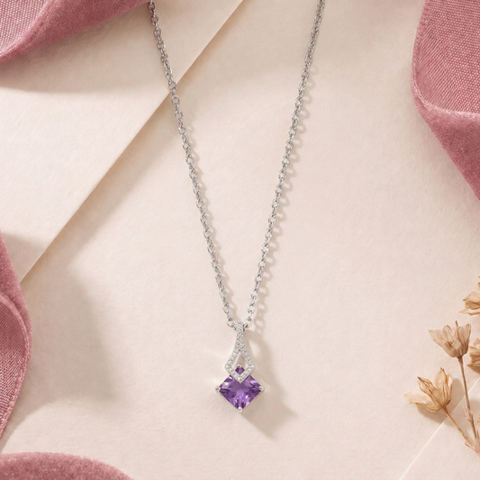 The Charmer: Princess-Cut Crystal Drop Pendant Necklace in 925 Sterling Silver