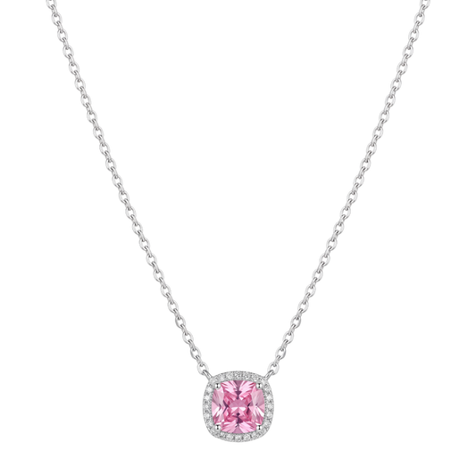 The Sterling Blush Cushion Halo Pendant Chain