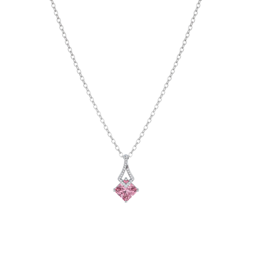 Pink Theory: Princess-Cut Pink Crystal Pendant Necklace in 925 Sterling Silver