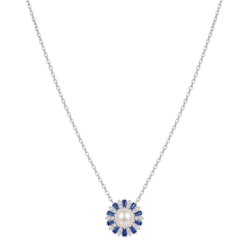 The Sterling Royal Sapphire & Pearl Sunburst Pendant Chain