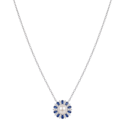 The Sterling Royal Sapphire & Pearl Sunburst Pendant Chain