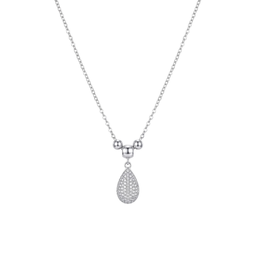 Silver Dew: Crystal Pavé Teardrop Pendant Necklace in 925 Sterling Silver