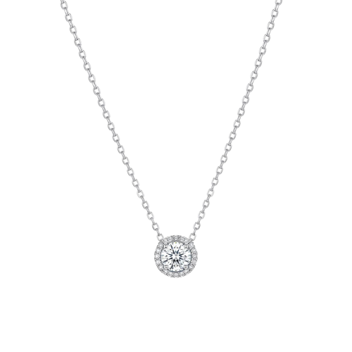 Clarion: Halo Solitaire Pendant Necklace in 925 Sterling Silver