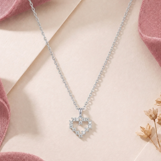 Heartbeat: Crystal Open Heart Pendant Necklace in 925 Sterling Silver