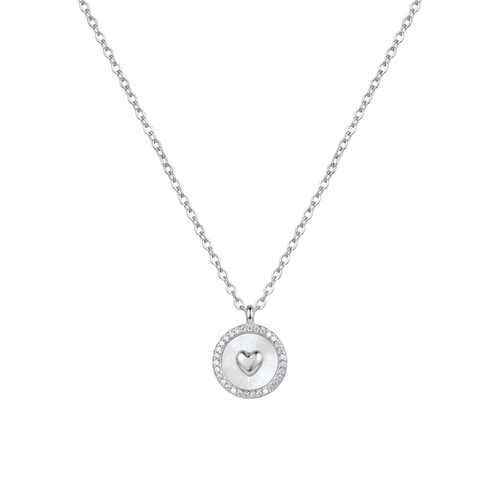 Mother-of-Pearl Heart Halo Chain in 925 Sterling Silver