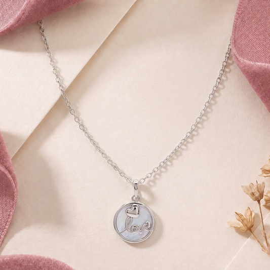 Keepsake: Mother of Pearl Love Pendant Necklace in 925 Sterling Silver