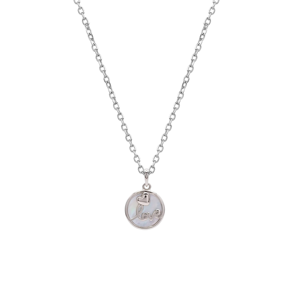 Keepsake: Mother of Pearl Love Pendant Necklace in 925 Sterling Silver