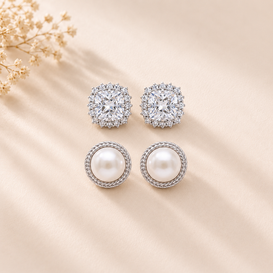 Dainty Floral Cluster Diamond Stud Earrings in 925 Sterling Silver