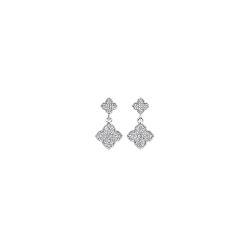 Elegant Clover Dangle Diamond Earrings in 925 Sterling Silver
