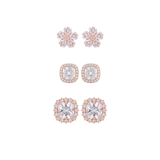 Rose Gold Cushion Cut Halo Earrings