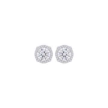 Radiant Hexagonal Halo Diamond Stud Earrings