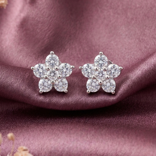 Blossom: Floral Crystal Stud Earrings in 925 Sterling Silver