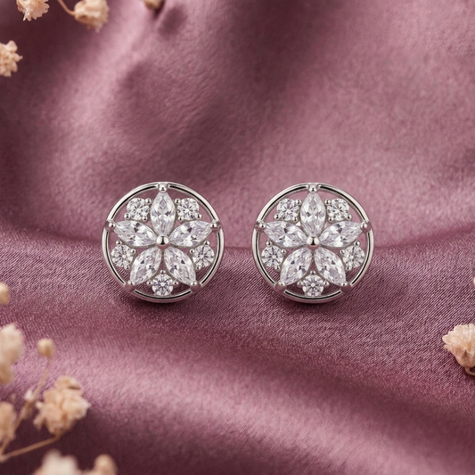 Meadow: Floral Crystal Stud Earrings in 925 Sterling Silver
