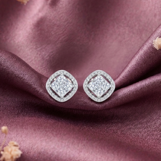Stellar: Cushion Cluster Stud Earrings in 925 Sterling Silver